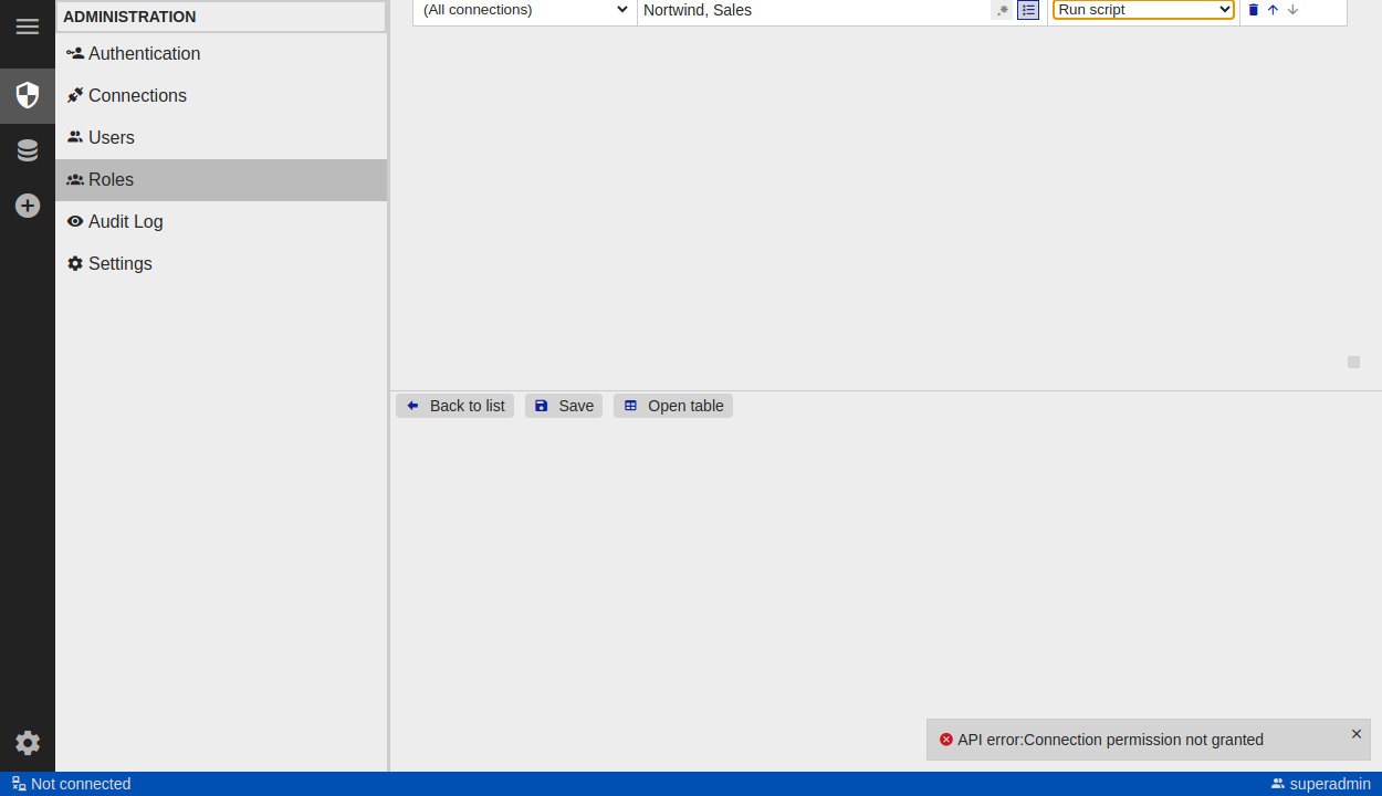 Database permissions - DbGate