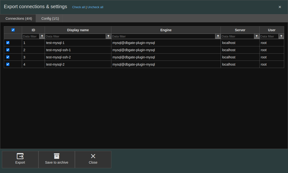 DbGate - export connections