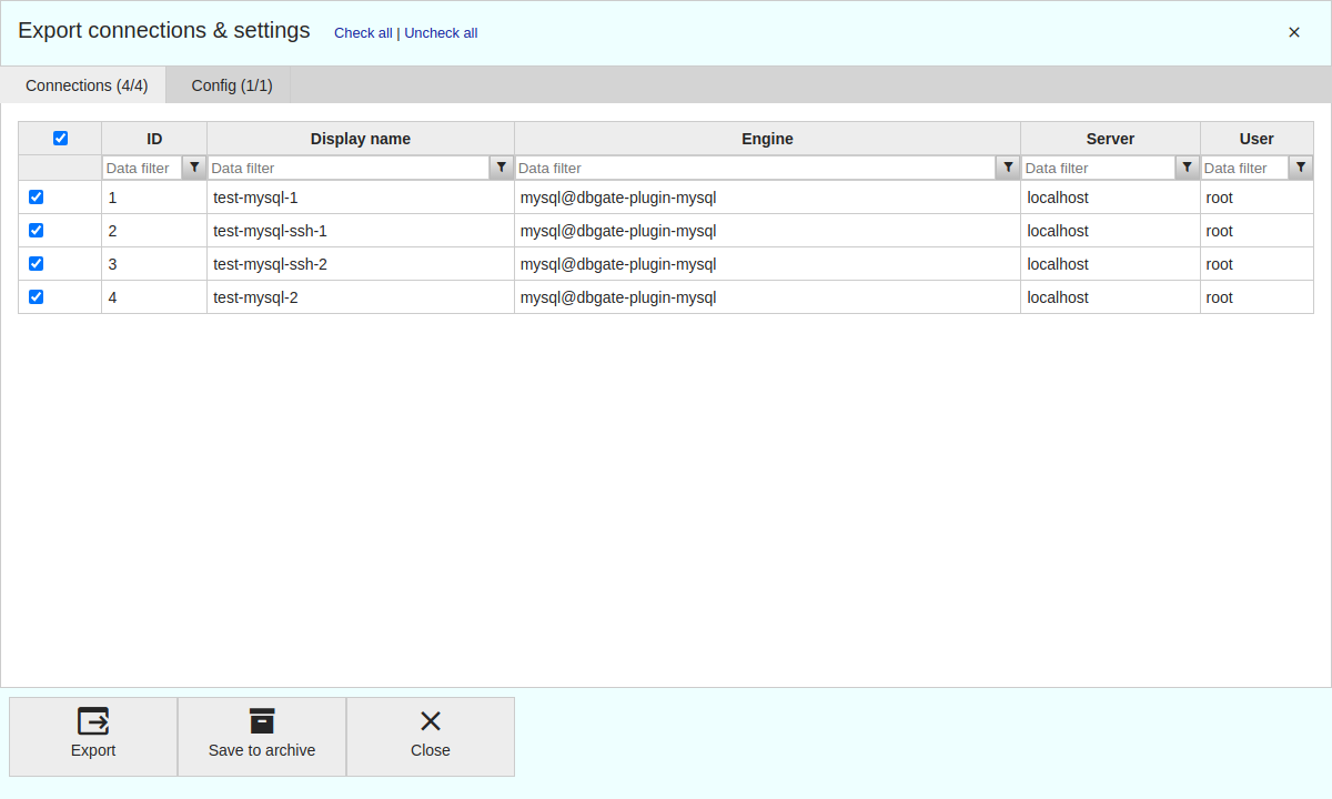 Export connections