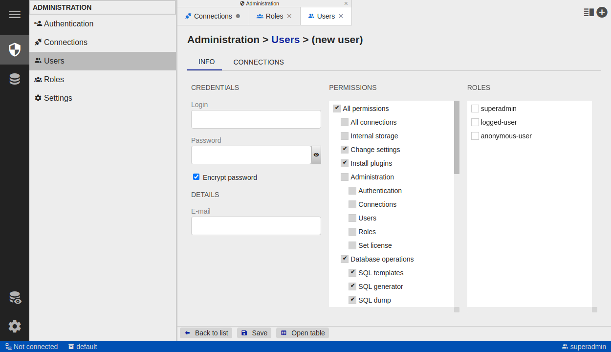 Role administration - DbGate